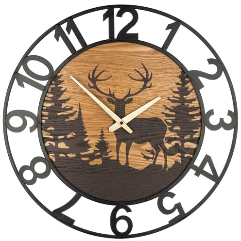 Casablanca Wanduhr Waldesruh - Hirschmotiv - Metall - matt naturfarben schwarz - Ø 52cm