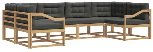 vidaXL Outdoor-Sofagarnitur mit Kissen 6 pcs Weiß und Anthrazit, Akazienholz Lounge Set für draußen, modernes Gartenmöbel, wetterfest und stylisch für deinen Garten