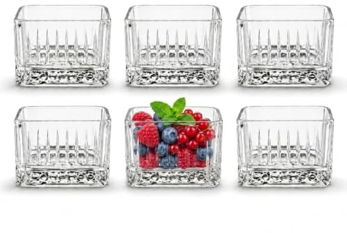 Vessler Dessertschalen Glas Set Eckig 235 ml – 6er 12er 24er Set – Müslischalen, Servierschalen, Dip Schalen – Spülmaschinenfest – Transparent & Modern Vorspeise Glas Gläser (6)