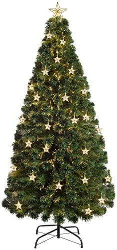 WeRChristmas Pre-Lit Fibre Optic Multi-Function Christmas Tree with Tree Topper, Green, 7 feet/2.1 m