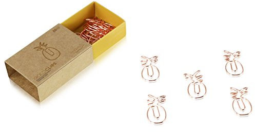 DESIGNMANUFAKTUR BERLIN GOLDCLIPS niedliche süße Deko Clips Büroklammern Heftklammern Lesezeichen Paperclip rose vergoldet in schöner Verpackung, Motiv Ananas