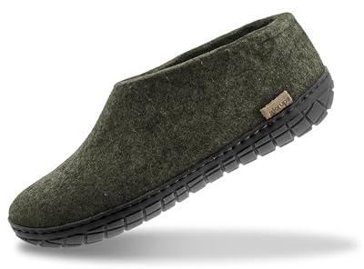 GLERUPS Indoor Outdoor Slippers Men & Women with Rubber Sole (Forest) | Unisex Wool Slipper Shoes | Comfy Slippers Women Men | Cosy Gents and Ladies Slippers