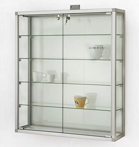 MHN Wandvitrine T 19 x B 78 x H 88 cm - Sammler Hängevitrine abschließbar - große Glas-Vitrine Wand hängend CPR - graue Holzrückwand - ohne Beleuchtung