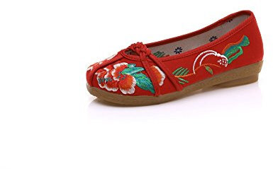 Lazutom Mocasines de lona para mujer, estilo chino, estilo vintage, con cuña y tacón, color, talla 36 EU