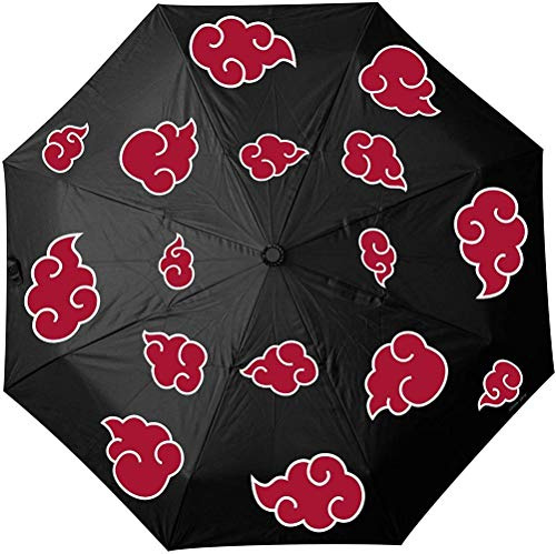 Naruto Shippuden Automatik Regenschirm Akatsuki Logo schwarz, bedruckt, aus Kunststoff, in Kuppelform.