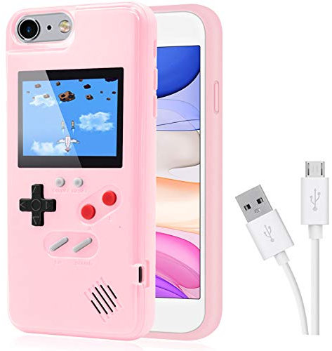DIKKAR Game Case für iPhone, Retro-Schutzhülle mit Eigener Stromversorgung,36 Kleine Spiele,Farbdisplay,Videospieletui für iPhone 6Plus/6sPlus/7Plus/8Plus (Rosa)