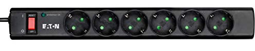 Eaton Protection Strip 6 DIN Bloc multiprise avec protection contre les surtensions (prise Schuko 6 prises commutable) Noir