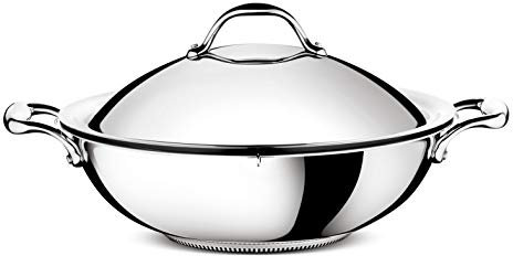 Lagostina Accademia Lagofusion Wok + Couvercle Acier Inox 18/10 Ø 30 Cm, 5 L, Poêle Induction, Gaz et Four jusqu'à 250 °C, Extérieur Poli, Intérieur Satiné, Poignée Rivetée, Fond 5 Couches