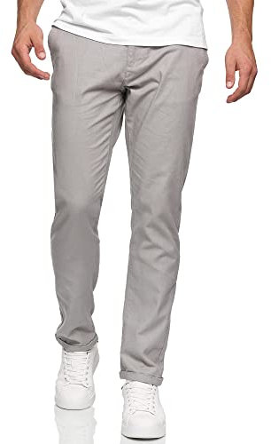 Indicode Herren Bryne Stoffhose aus Baumwolle & Leinen | Herrenhose Freizeithose Männer Lt Grey, S