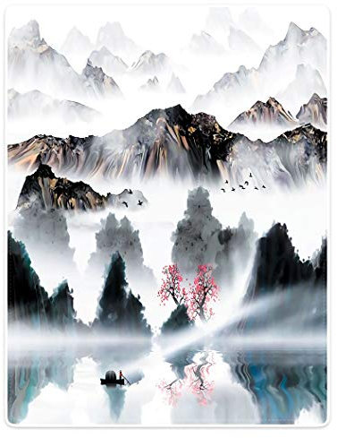 YISUMEI Flauschige Decke 150x200 Bett Kuscheldecke Sofa Wohndecke mit Motiv Chinesische Tinte Landschaft