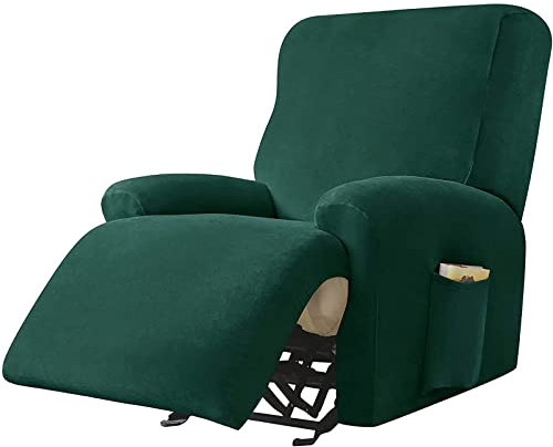 JHLD Stretch Sesselbezug Relaxsessel, Samt Ruhesessel Bezug 1/2/3 Sitzer Relaxsessel Bezug Weiche Ruhesessel Bezüge Anti-rutsch Mit Elastischem Boden Für Kinder Haustiere-Dunkelgrün-1 Sitzer