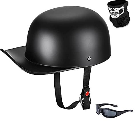 Woljay Jahrgang Jethelm Motorradhelm Retro Baseball Kappe Halbhelm Männer Frauen für Kreuzer Straße Roller Moped mit Maske Gläser - DOT Certified (Matte Black,L)