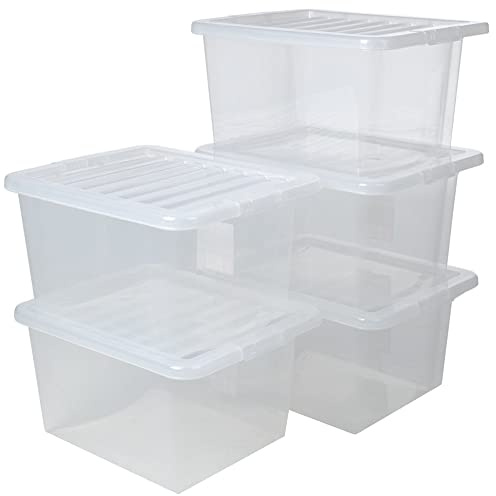 STAR SUPPLIES Storage Boxes 22L, 64L, 96L With Lids Stackable Transparent Perfect for Garage, Bedroom, Living room - Multipurpose Plastic Useful Storage Box (22 Litre, 10 Containers (With Lids))