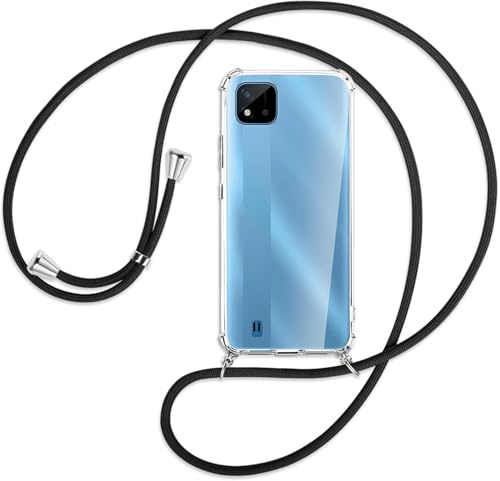 SIMao Funda con Cuerda para Realme C11 (2021), Funda con Cadena para Teléfono Móvil con Correa Ajustable Transparente TPU Silicona Carcasa con Collar de Cordón Funda con Cordón de Colgar,Negro