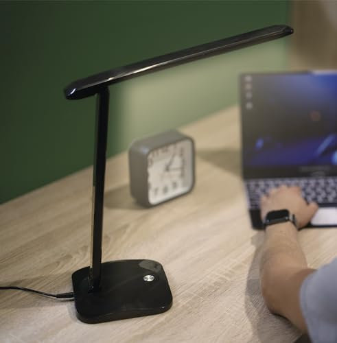 EMOS dimmbare LED Tischlampe CHASE 7,2W, Helligkeit max. 450lm, Lichtfarbe einstellbar 2700-6500K, Lampenarm zusammenklappbar, 1,5m Netzkabel, CRI>80, Leuchtdauer 30000 h, schwarz