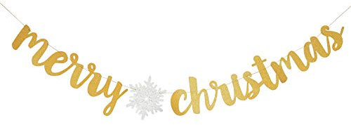 GotGala Frohe Weihnachten Banner mit Gold Glitter Schneeflocke Girlande für Weihnachten Urlaub Party Dekorationen
