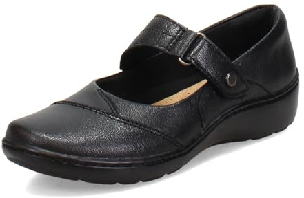 Clarks Black's Cora Gema Mary Jane Flat, Black Leather, 8.5 Medium US