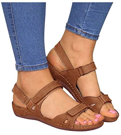 riou Sandalias Mujer Verano 2023 Planas Bohemia Vintage Estilo Zapatos de plataforma Cuña Elegante Correa Tobillo Elástica Chanclas Mujeres Sandalias Ligeras para Exteriores 35-43