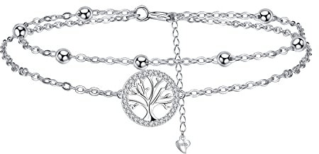 Yinsen Bracelet Arbre de Vie Femme en Argent Sterling 925 Avec Zircone, Cadeau de Saint-Valentin Anniversaire pour Maman Femmes (17 + 4cm)