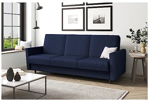 MEBLINI Sofa mit Schlaffunktion - Schlafcouch Ausziehbar - Schlafsofa mit Bettkasten - Sofabett - Couch mit Schlaffunktion - Klappsofa - Andres 2-221x87x93cm - Blau Webstoff