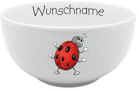 Doriantrade Müslischale Kinder Porridge Schale Porzellan personalisierbar mit Wunschname Name Kindergeschirr mit Namen personalisiert (Marienkäfer)