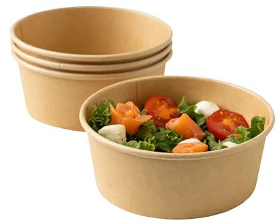 ECOPICNIC 300 Stück Salatschalen 750ml | to go Schalen rund Suppenschalen Biologisch Bowl | Beerenschale Kraftkarton Verpackung mit PE Innenbeschichtung | Salatbowl gefäß Deli Container Kraft Papier