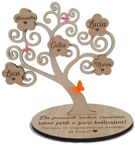 Albero della vita in legno con dedica personalizzata e nomi - regalo per la festa dei nonni - 50 anni matrimonio, festa della mamma del papà, maestre - idee idea regalo legno personalizzato