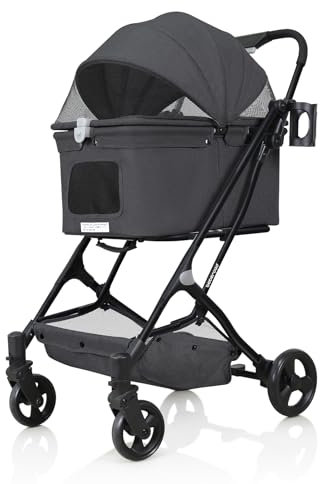 Hundebuggy mit Klappfunktion Pet-Stroller Hundewagen Buggy für Hunde und Katzen Haustierwagen Katzenbuggy, Für Hunde, Katzen und andere Kleinhaustiere (R4-Schwarz)