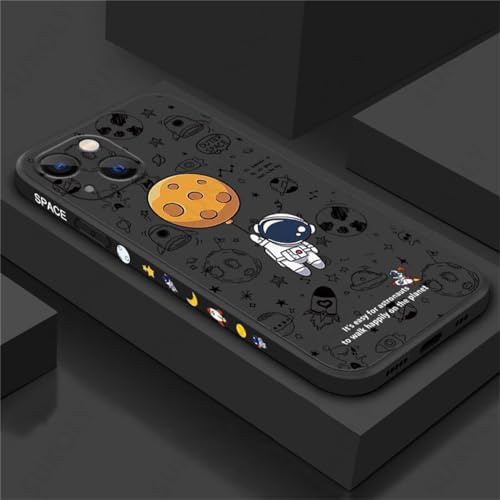 Hadwii Handyhülle für iPhone 15 Hülle mit 1 Stück Schutzfolie Schwarz Silikon Ultra Dünn Kameraschutz Rundumschutz Anti-Kratzer Astronaut Muster Case für iPhone 15
