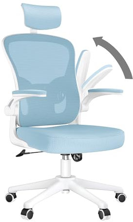 naspaluro Office Desk Chair with Flip-Up Armrest High Back Ergonomic Computer Chair with Adjustable Headrest and Lumbar Support Executive Swivel Chair for Home and Office - Blue
