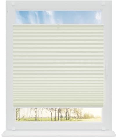 RENA Plissee ohne Bohren Rollos für Fenster | Faltrollos für Fenster & Tür | Plisseerollo nach Maß Verdunkelung | Fenster Rollos für Innen | Jalousie Ecru 115x120 cm
