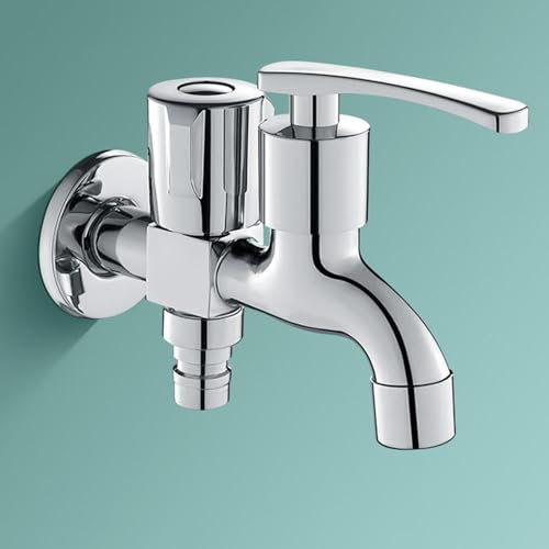 BiaoTeng Salida Doble Para Grifo De Agua Lavadora Grifo Lavabo Doble Salida Laton Grifo De Fregona Grifo Lavadora Doble 1/2, plata B