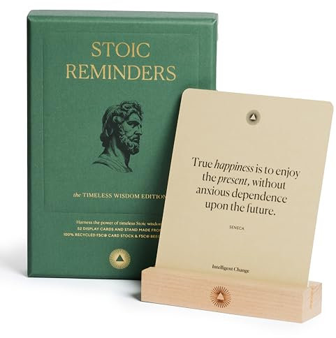 Intelligent Change 52 Stoic Reminders Quote Cards with Display Stand for Personal Growth, Perfect Gifts for Men and Women, Unique Home Decor or Office Desk Accessory, Inspirational Quotes