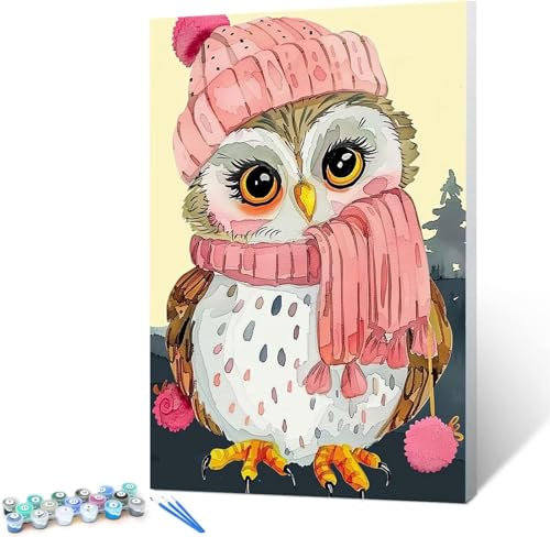 Malen Nach Zahlen Erwachsene Eule DIY Ölgemälde Leinwand Set mit Pinsel und Acrylpigment für Frauen Home Deko Geburtstag Weihnachten Geschenk - Deckel 30x40cm (mit Rahmen)