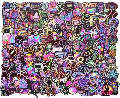 Willingood Aufkleber 200 Stück Wasserdicht Vinyl Stickers Graffiti Style Decals für Auto Motorräder Fahrrad Skateboard Snowboard Gepäck Laptop Aufkleber MacBook iPad und mehr [Neonschild Stil]