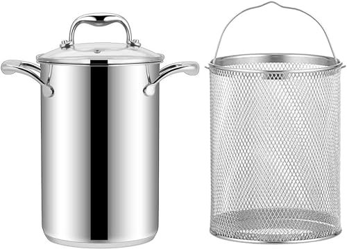 Generic Noodle Pot Cooking Pots,304 Stainless Steel Asparagus Pot Vegetable Steamer Spaghetti Pasta Cooker Stovetop Oil Deep Fry Pan with Basket and Lid for Home Kitchen Restaurant 4L