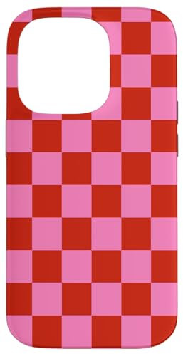 Hülle für iPhone 14 Pro Niedliches Schachbrettmuster in Rosa und Rot