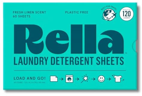 Rella Fogli detergenti forti, 60 fogli, detersivo per bucato, sapone per bucato di proprietà familiare, fragranza di lino fresco, biodegradabili, ecologici, foglie D