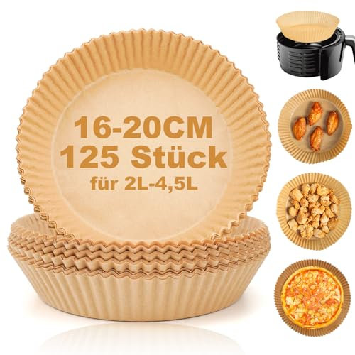 Baking Paper for Hot Air Fryer, 125 Pieces 16-20 cm Airfryer Baking Paper, Round Airfryer Accessories for Ninja/Philips/Cosori/Tefal 2-4.5 L Air Fryer
