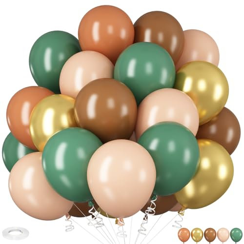 Luftballons Grün Gold, 12 Zoll Sage Grün Braun Beige Metallic Gold Olivgrün Gold Ballons für Geburtstag Babyparty Hochzeit Dschungel Safari Party Deko