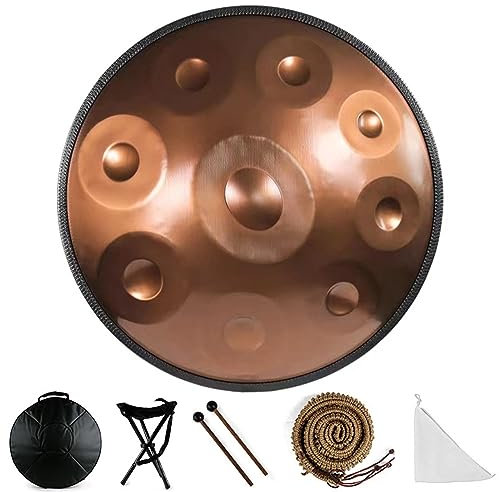Kurd Minor 440 Hz Handpan Drum aus Edelstahl mit Tasche in Lila - 10 Noten Musikinstrument für Erwachsene, 56 cm Handtrommel Schlaginstrument
