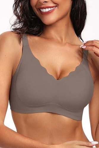 Vertvie Bras for Women Non Wired Seamless Wireless Push Up Bra Comfort Support Full Coverage Bralettes Scalloped Padded Sports Everyday Bra (Grey,L)