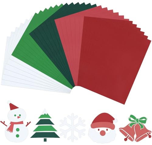 JULBEAR 30 Blatt Weihnachtskartonpapier, 5 Farben, 21,6 x 27,9 cm, rot/grün, Pastelldrucker, Konstruktionspapier, Weihnachten, Basteln für Kinder, Scrapbooking, Schule, Druck, Basteln, Grußkarten,