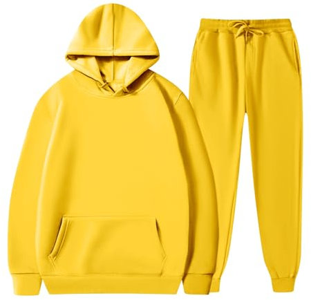 Generisch Blitzangebote+des+Tages,Fußball Winter Set Sportkleidung Mann Set Hochwertiger Unisex Kapuzenpullover Und Jogginghose Set,Bequemes Sweatshirt In Für Freizeit Und Sport (Gelb,XXL)
