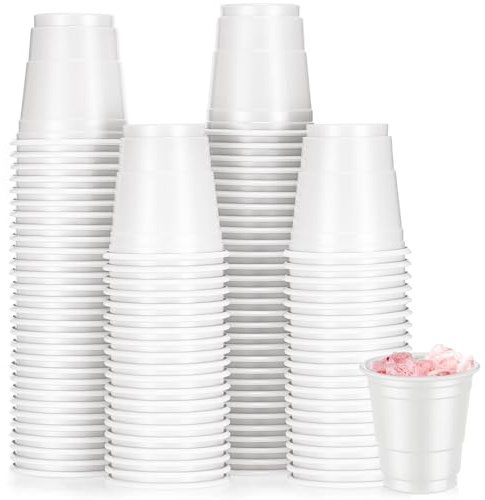 Roshtia 100 Pack 2 Oz Plastic Shot Glasses,White | White Shot Cups Bulk, Party Wedding Bar Supplies, Mini Disposable Shot Glasses,Beer Tasting Serving