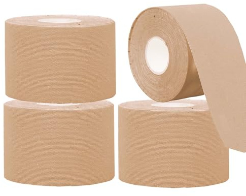 NELLHOMY 4 Rollen Kinesiology Tape, Kinesiotapes Kinesio Tapes Sport Tape 5cm x 5m, Elastisch & Wasserfest Physio Tape Knie Tape für Schulter, Rücken, Knie, Ellenbogen und Nacken, Hautfarbe