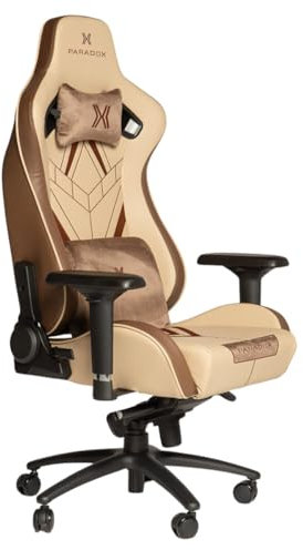 PARADOX - Chaise Gaming Sand Storm PC Siege Gaming avec Coussin - Chaise de Bureau Confortable - Fauteuil de Jeu avec éco-Cuir - Dossier avec Coussin - Beige, Brun, Motif Géométrique