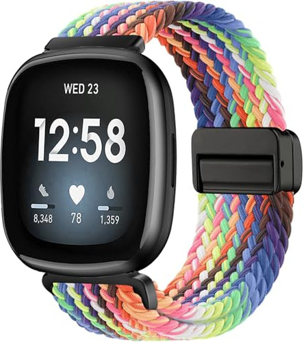Issinlky Geflochtenes Nylonband für Fitbit Versa 3/Versa 4, elastisches Armband für Fitbit Sense 2/Sense