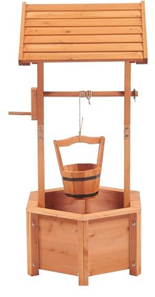 zeeyrak Wooden Wishing Well - Patio Decor for Garden Ornaments & Outdoor Plant Display, Wishing Well Planter with Hanging Bucket, Outdoor Flower Ornament (Brown)