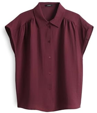 OPUS Damen Kurzarmbluse | Satinbluse FAIRI Loose mit femininen Raffungen Cassis, 44